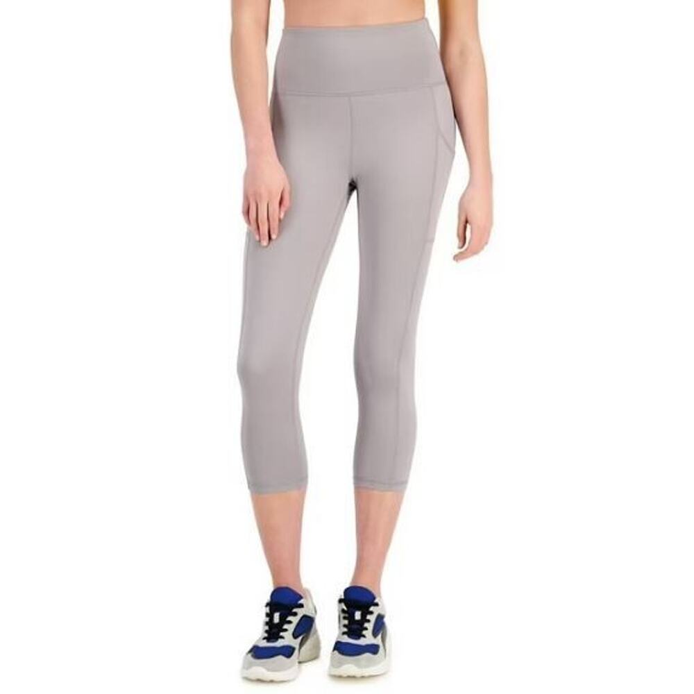 Ideology Women's Compression Hi-Rise Side Pocket Crop Leggings Gray PP(24W) $35